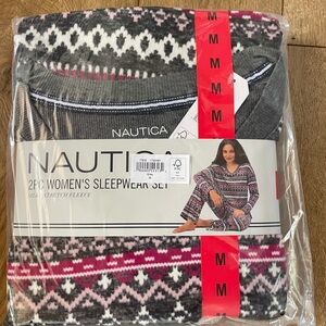 Nautica Women's Silky Stretch Fleece 2-Piece Pajama Set, Red (Plaid)